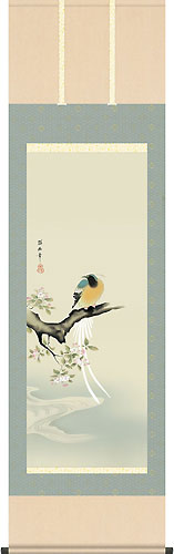 有名作家の掛け軸 狩野探幽作 海棠に尾長鳥