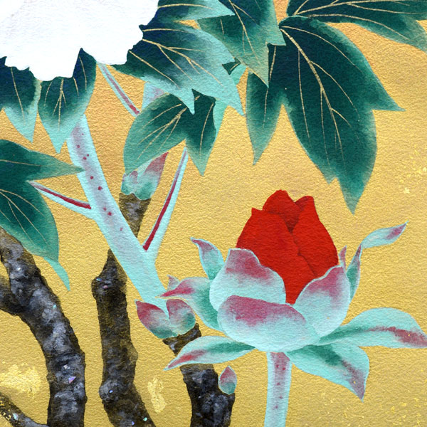 花鳥の掛け軸 広森雄山作 紅白牡丹図