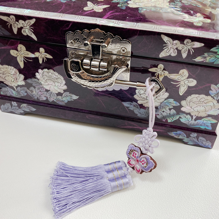 韓国螺鈿宝石箱7牡丹ジュエリーボックス鍵付き2段(パープル) 名刺入