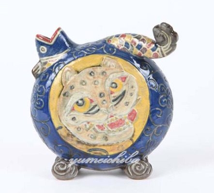 韓国有名陶芸家作 イギョンヒョン・黄金の虎の花器 花器・陶磁器 夢