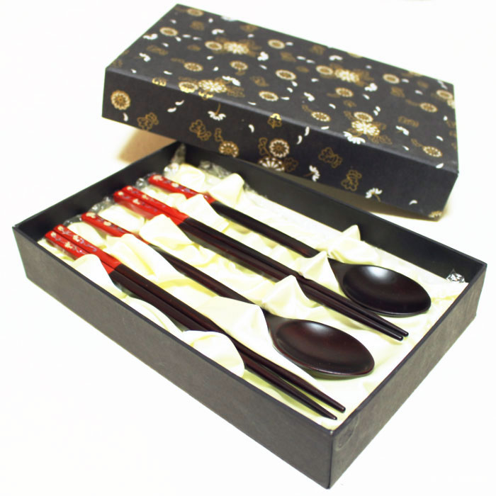 夫婦箸とスプーンセット】漆螺鈿高級（めおと）セット 夫婦花 箸類 夢