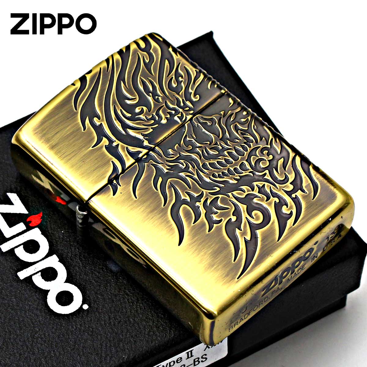 Zippo ジッポー トライバル スカル ドクロ ブラスいぶし 3D Type2