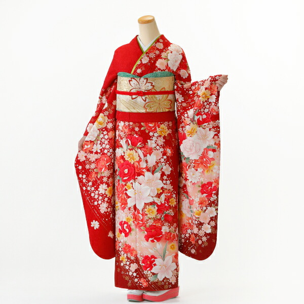f0517011r2】【赤・ワイン系】振袖 レンタル フルセット Lサイズ