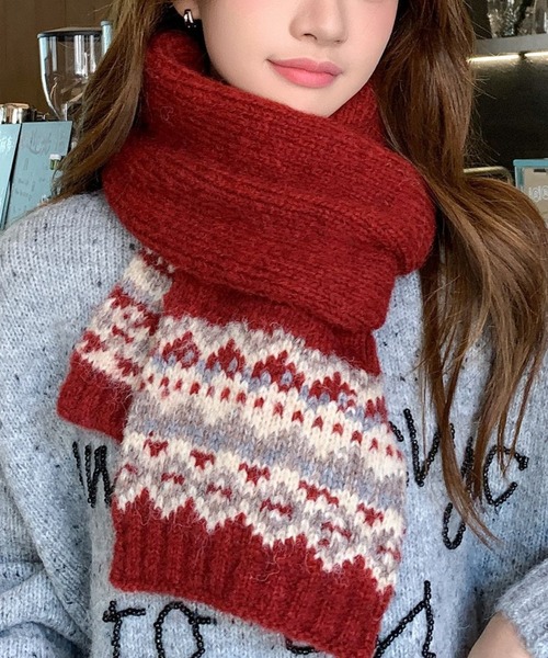 マフラー ストール フェアアイル柄ニットマフラー レディース