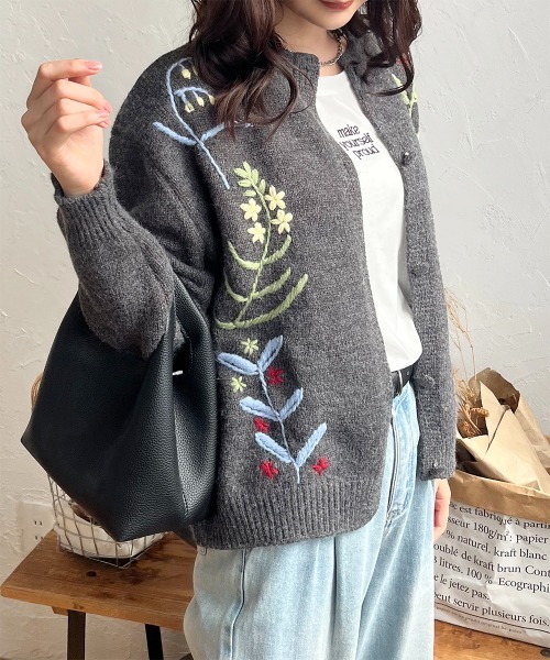 カーディガン フラワー刺繍ニットカーディガン レディース : ZOZOTOWN