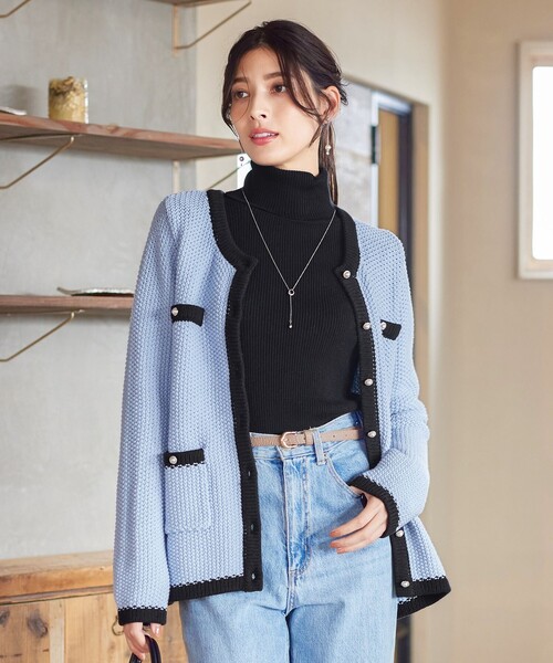 Tiaclasse ジャケット ノーカラージャケット 「洗える」ミドル丈配色