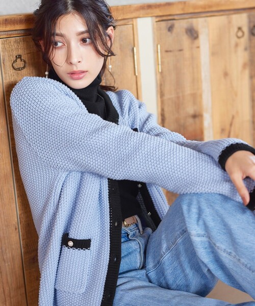 Tiaclasse ジャケット ノーカラージャケット 「洗える」ミドル丈配色