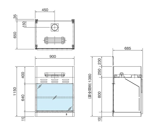3-2048-11 ラボドラフト（PVC・W900・卓上タイプ） ファンなし ZPT-900