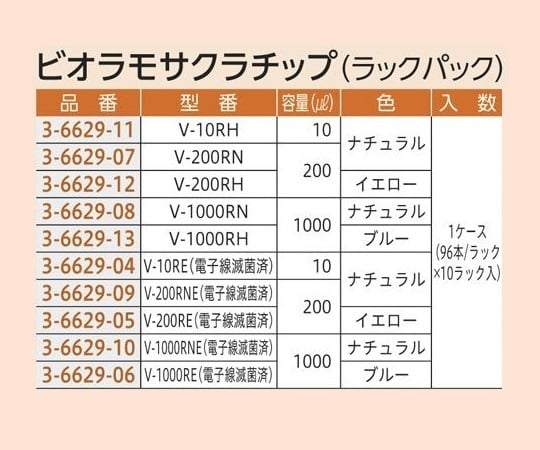3-6629-13 ビオラモサクラチップ（ラックパック） 1000μL ブルー 1