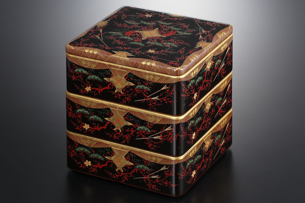 6寸三段重 会津絵松竹梅 - 福西惣兵衛商店