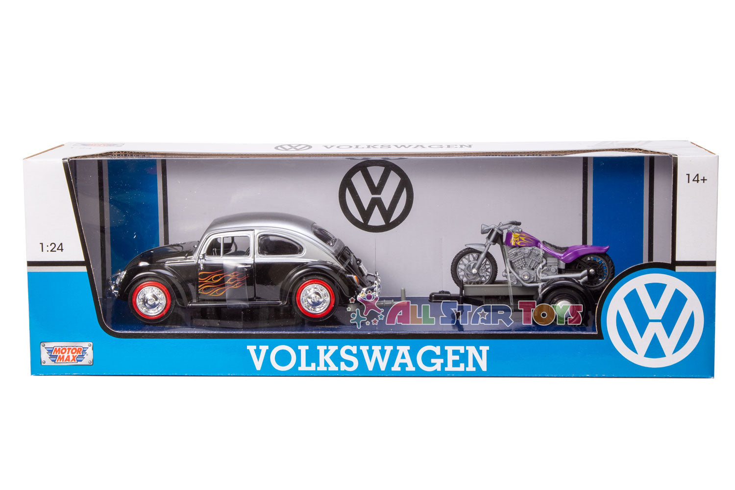 RARE! Motormax 1:24 Volkswagen Beetle Diecast Black/Silver W