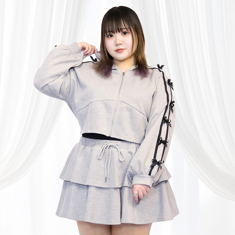 大きいサイズ レディース｜クロップド丈のジャージリボンの