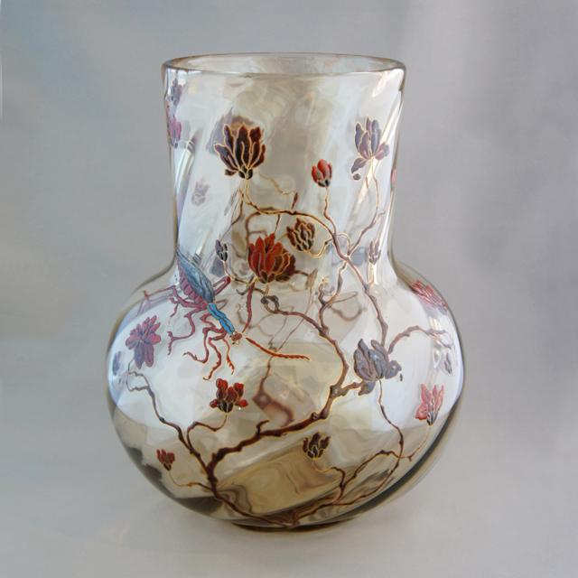 エミール・ガレ「草花に蟷螂文 花瓶」《アンティックかとう》