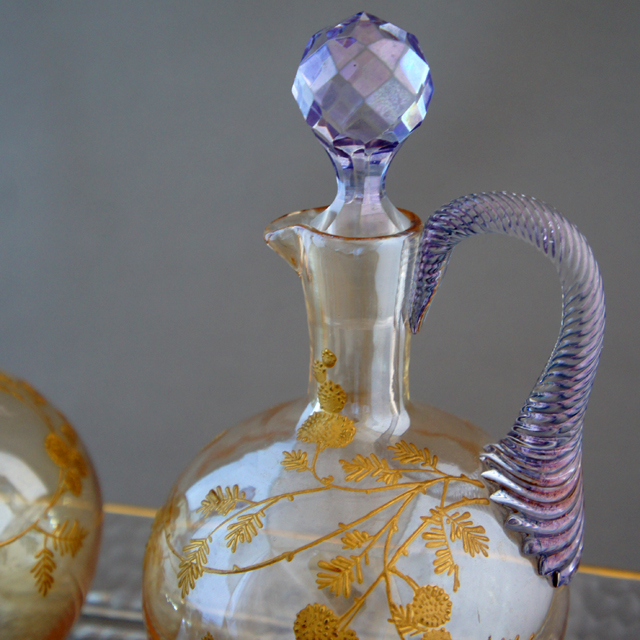 オールドバカラ「金彩 ラスター彩 草花文 リキュールセット