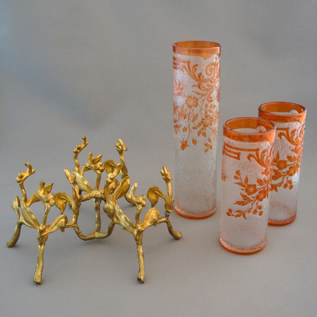 オールドバカラ「エグランチェ E'GLANTIER 台座付 花瓶3点