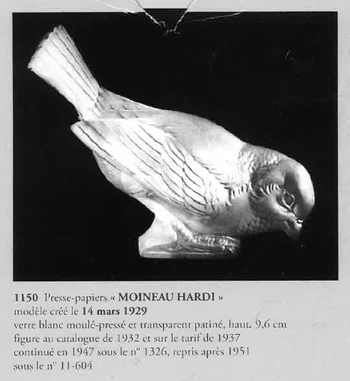 ルネ・ラリック「ペーパーウェイト 勇ましいスズメ」《アンティック