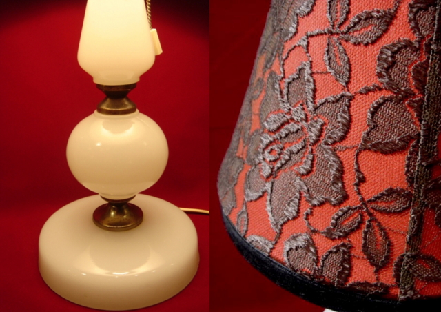 昭和レトロ ガラス製スタンド・テーブルランプ 赤シェード 【AJ0426