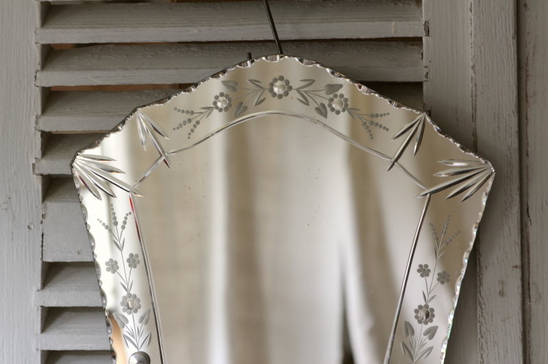 アンティークミラー フランス ベネチアンミラー エングレーヴィング 花