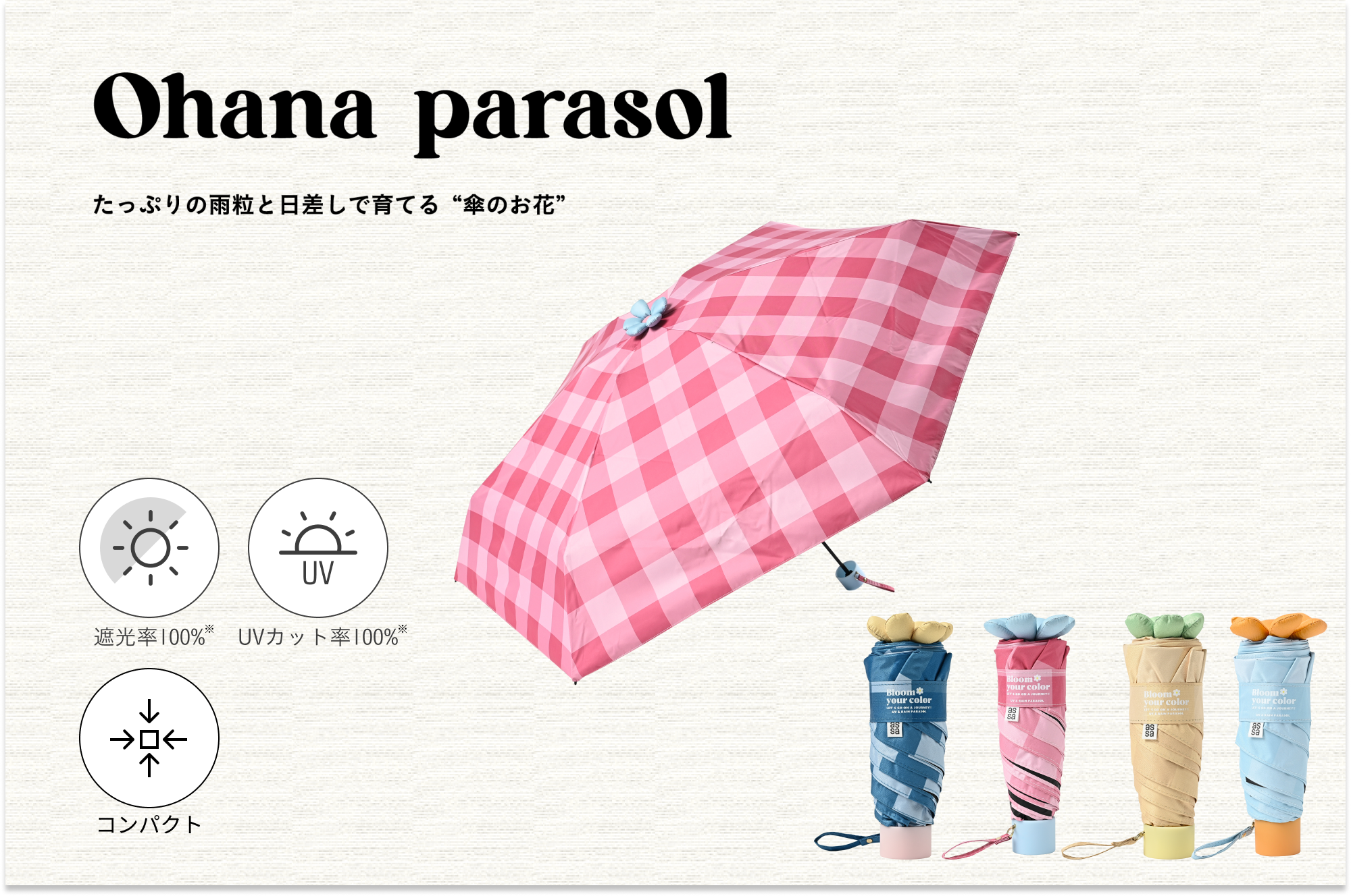 日傘 チェック 《Ohana Parasol》 折りたたみ傘 FW920 | ASCENTE