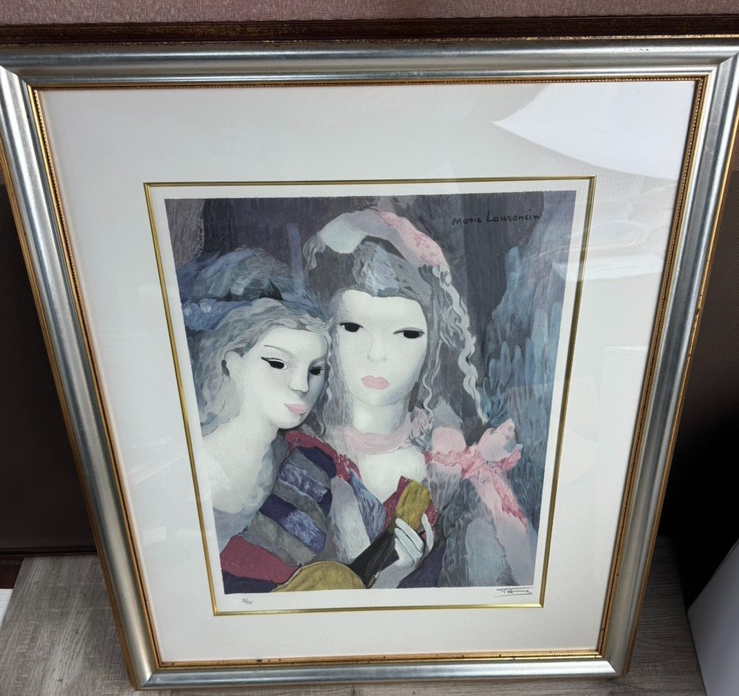 マリー・ローランサン 「真珠の首飾り」シルクスクリーン 額装 直筆