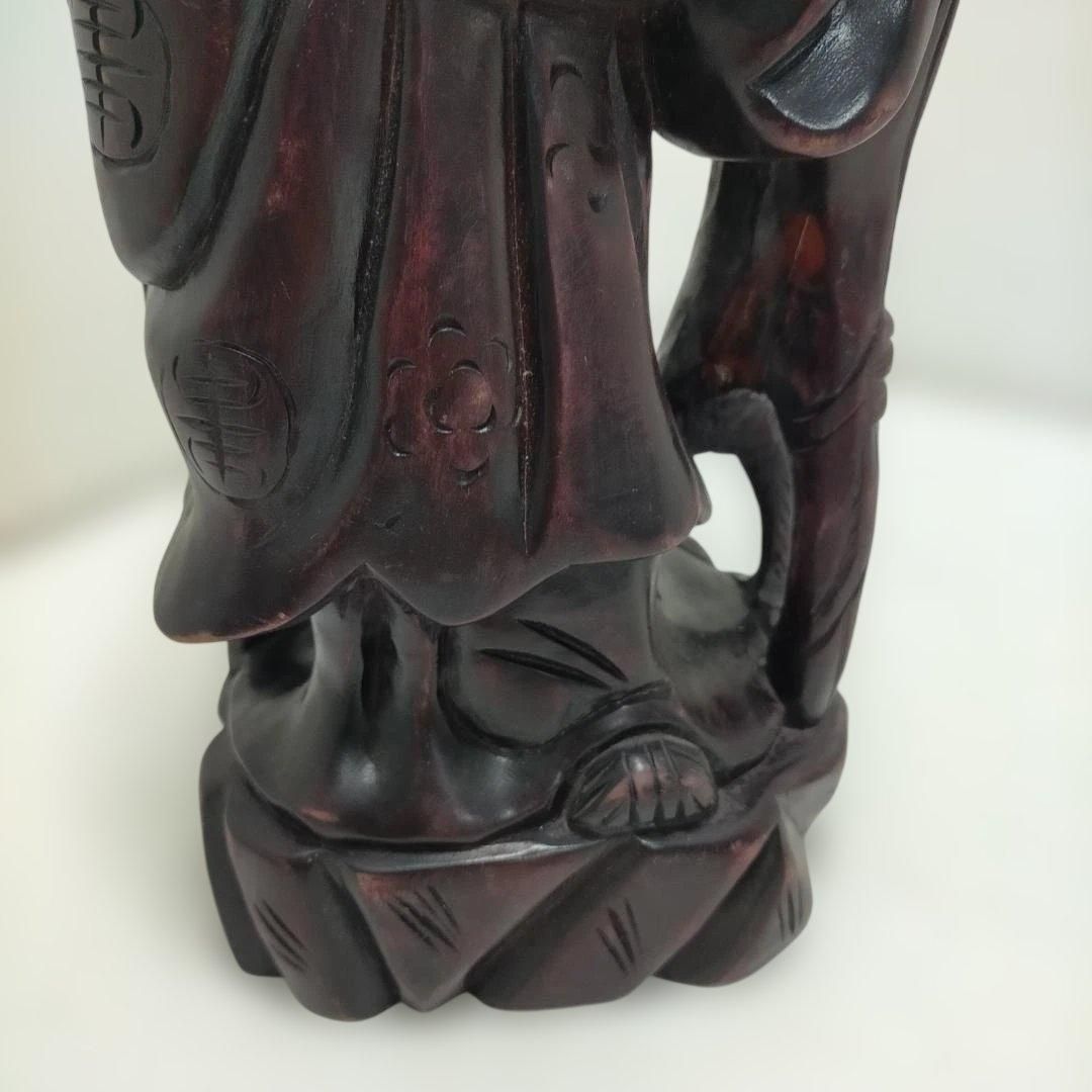 木彫りの福禄寿像 七福神 縁起物 置物 古民家 飾り 和風インテリア