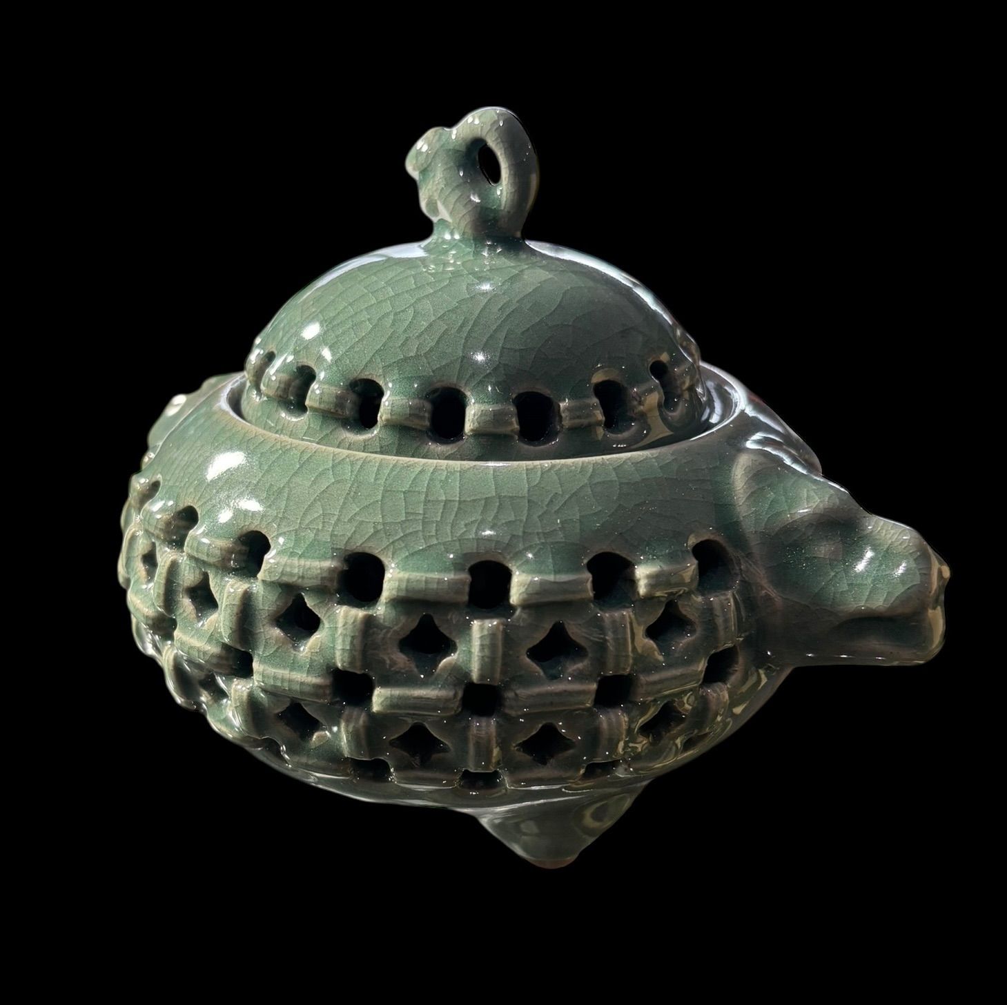 汝窯天青釉三足香薫炉 陶磁薫香炉 香道具 装飾品 現代工芸品 置物 汝窯