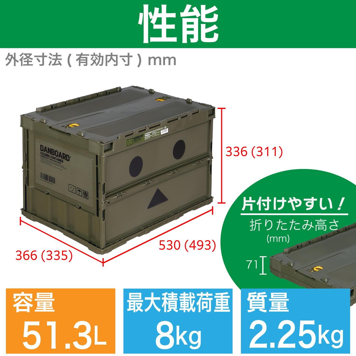 TR-C50B-A-DNB-OD オリーブ ロックフタ付 50L 収納ケース 薄型
