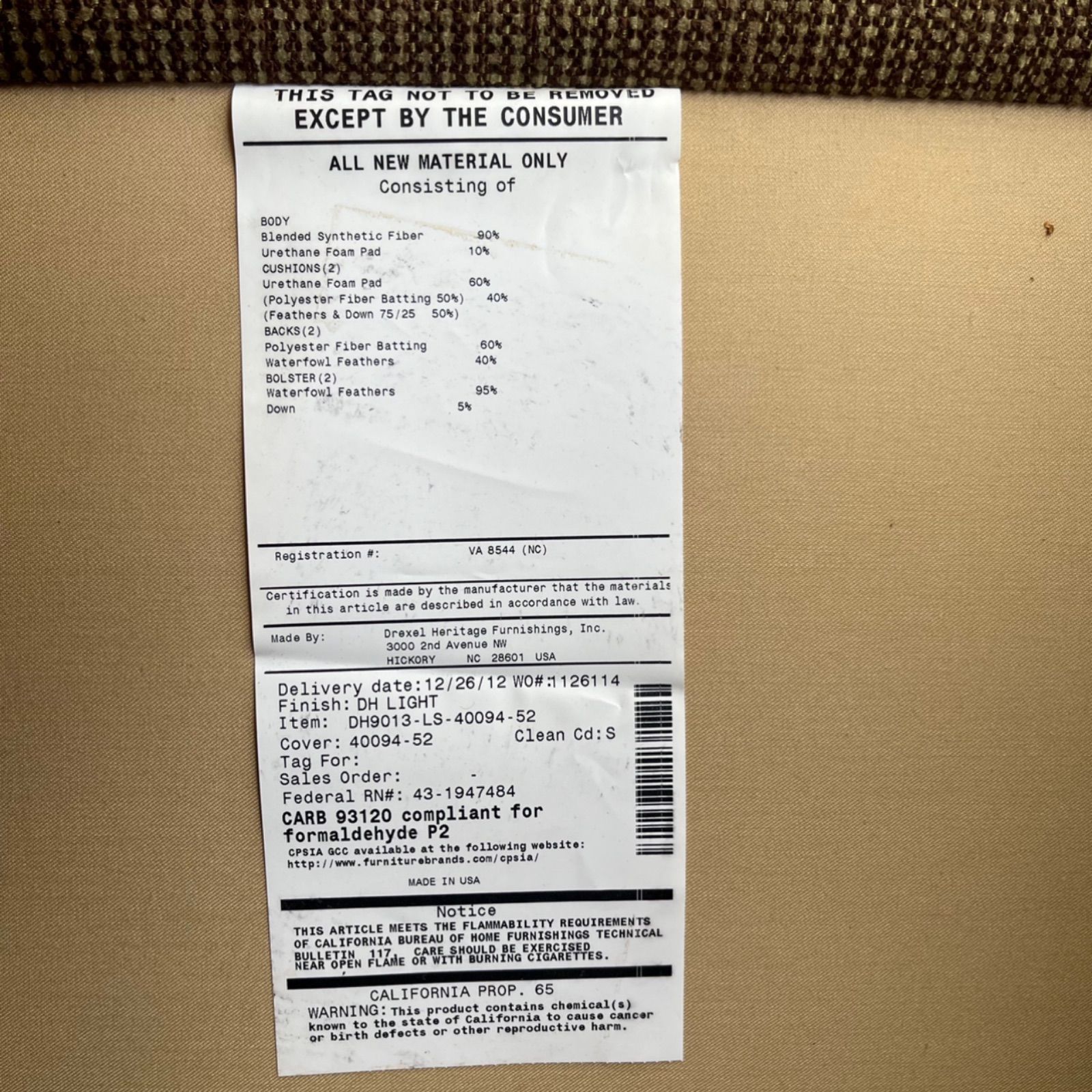 取付無料！ドレクセルヘリテイジ アメリカ ラウンジ ファブリック2P