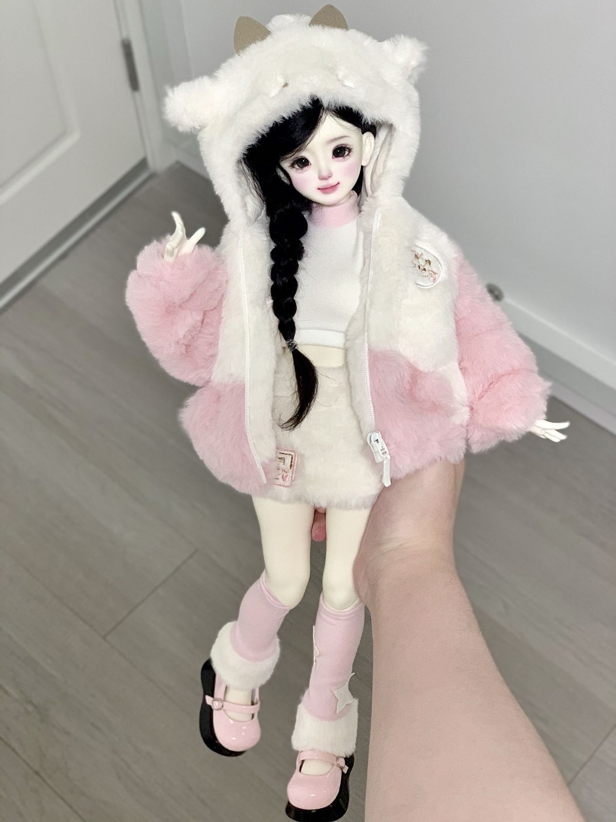 海外ディーラー製 ドール服 1/4 MDD 球体関節人形 もこもこ ピンク