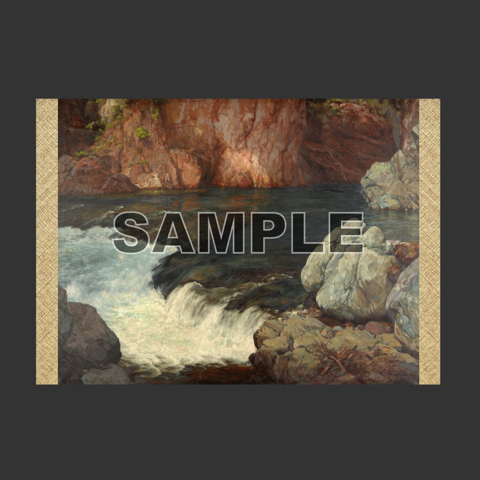 掛け軸 奥原晴湖 山水画讃 南画 山水画 晴湖 軸装 紙本 茶道具 掛軸 です。