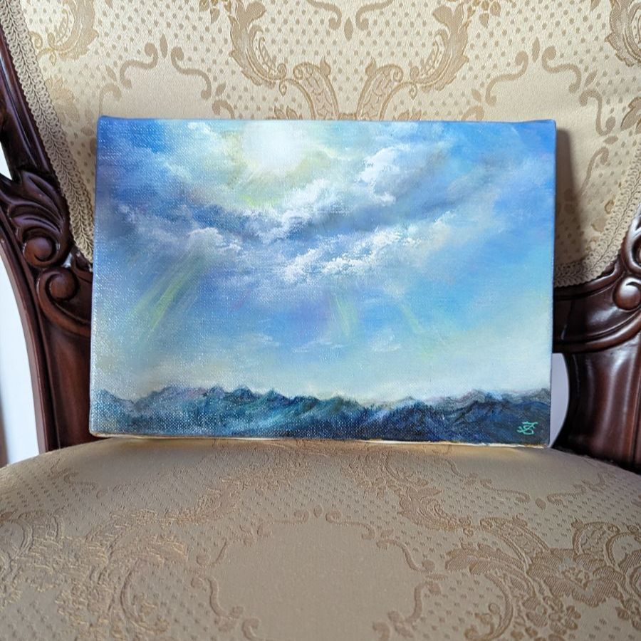 風景画 油絵風景画 painterTMK 画家本人出品 空の風景画 太陽と雲風景