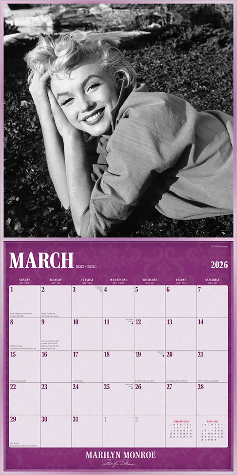 輸入版】2026年 マリリン・モンロー 壁掛けカレンダー / ブラウン