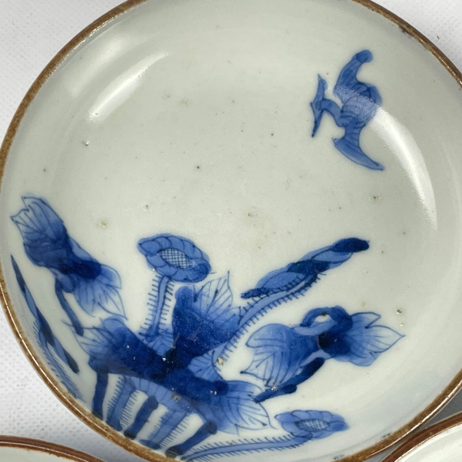 608 染付 花 鳥 古伊万里 伊万里焼 骨董 アンティーク 小皿 5枚セット