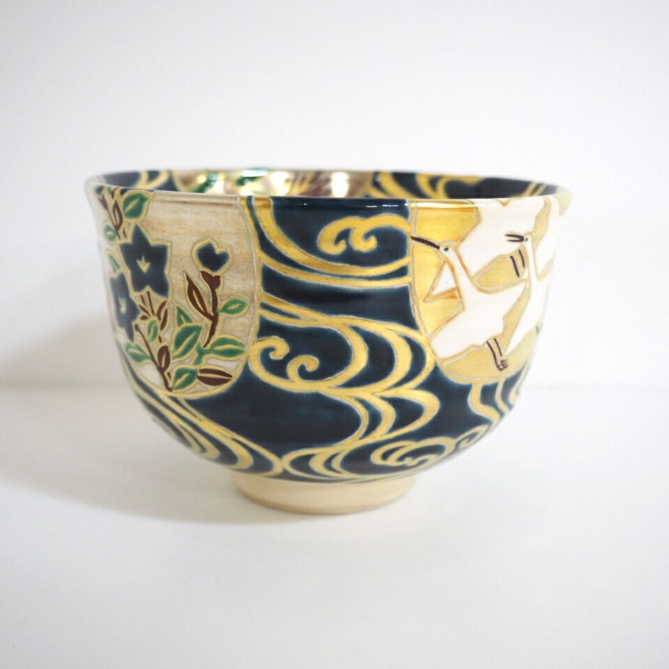 六月の特売品】水無月窯 藤谷芳哉作 団扇に流水 茶碗 抹茶茶碗 茶道具