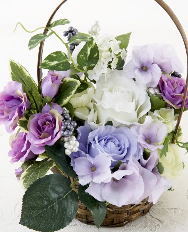 造花・アーティフィシャルフラワー・カゴアレンジメント】ミックス