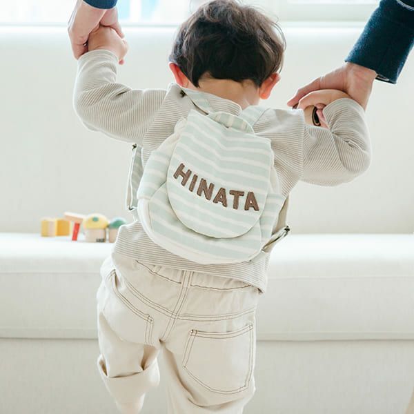 名入れベビーリュック (ボーダー)＆ハンカチスタイセット（のりもの