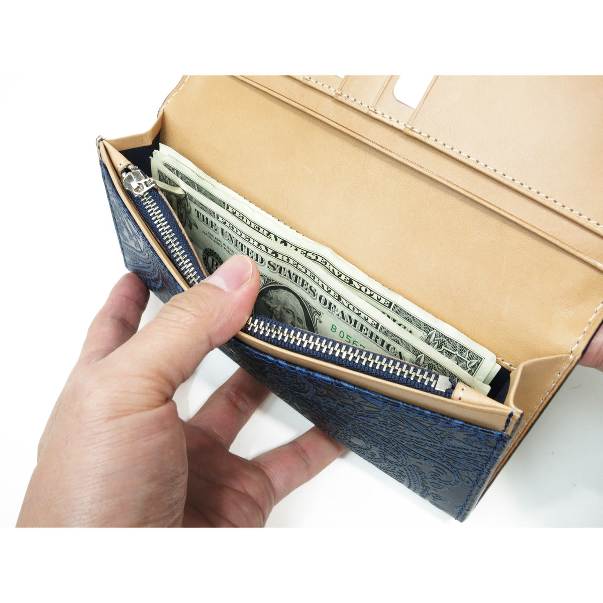 藍染め×ペイズリー 長財布 ZYS190