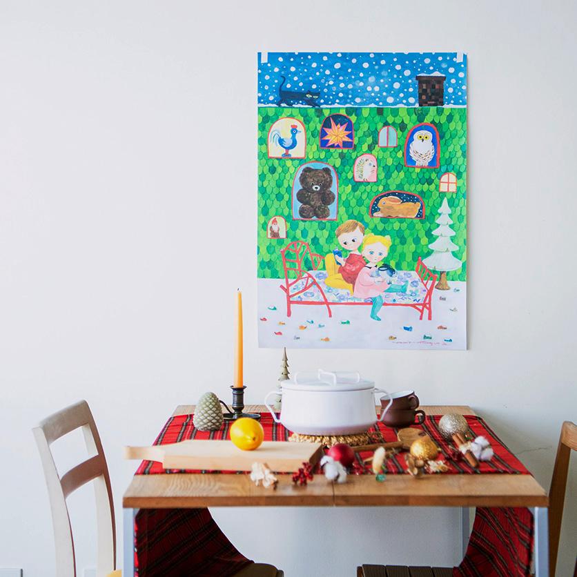 ファブリックポスター：雪の夜 赤いベッド（marini＊monteany