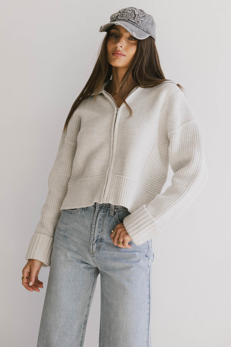 Hallie Zip Up Cardigan in Grey - FINAL SALE