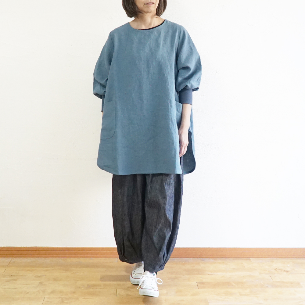 BR1768】 天日干しリネン・チュニック割烹着 | ブランチエム│50代から