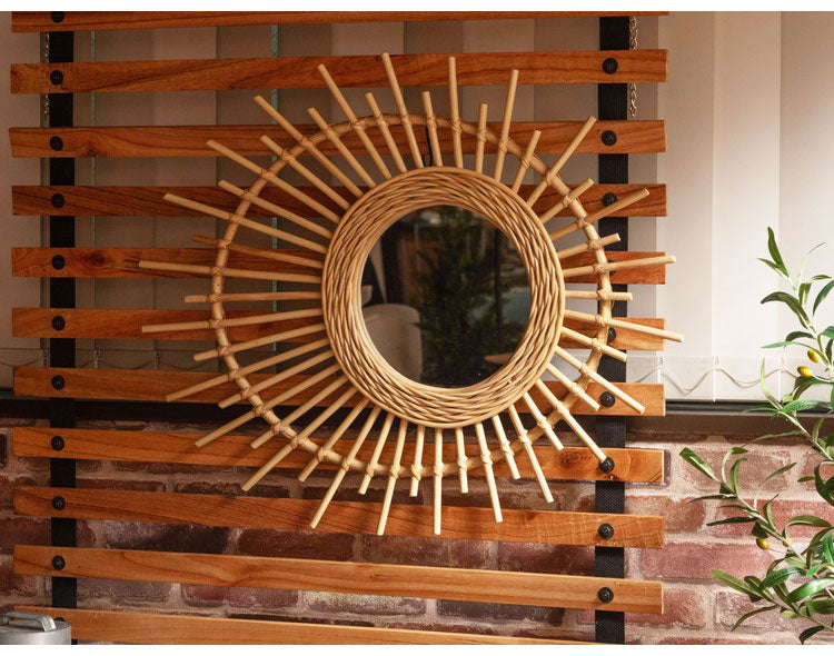 ラタンミラー ミラー 鏡 姿見 壁掛け ウォールミラー 丸型 円型 ラタン