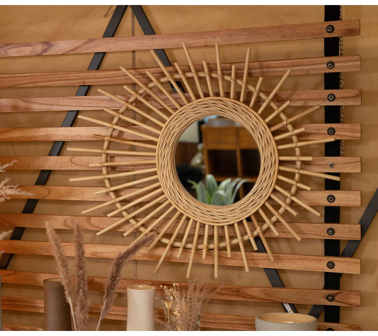 ラタンミラー ミラー 鏡 姿見 壁掛け ウォールミラー 丸型 円型 ラタン