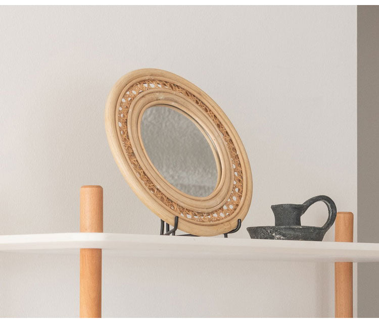 ラタンミラー スタンド付き ミラー 鏡 姿見 スタンド スタンド付き 丸