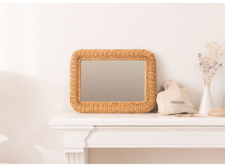 ラタンミラー ミラー 鏡 姿見 壁掛け ウォールミラー 丸型 円型 ラタン