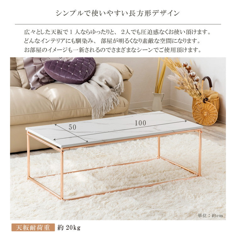 リビングテーブル 韓国風 大理石柄 耐荷重20kg 幅100cm スチール脚