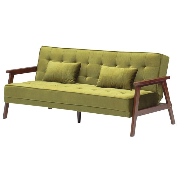 ソファーベッド シングル 幅185cm グリーン ファブリック クッション2