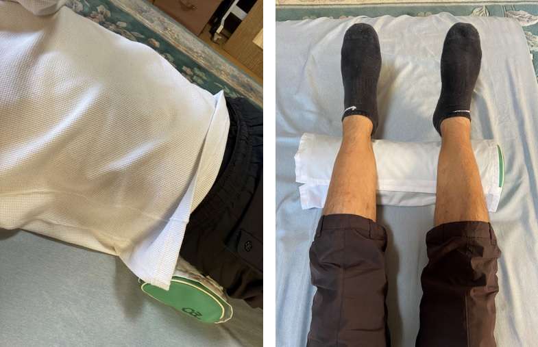 あおたけ運動枕」で首、背中、腰、そして足までほぐしちゃえます