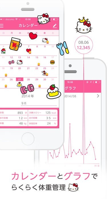 簡単ダイエット！おさんぽハローキティ-歩数・カロリー・体重を簡単に