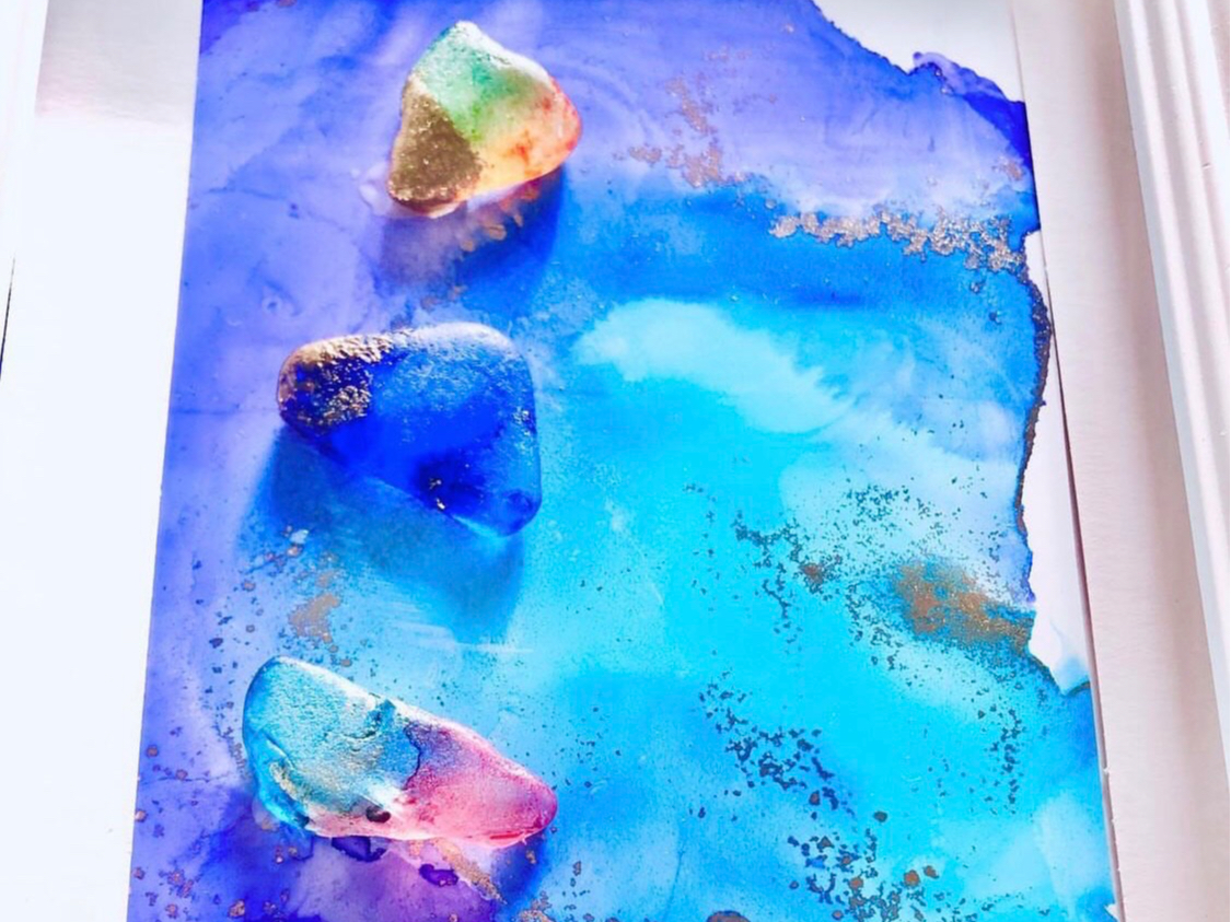 松島×シーグラスアルコールインクアート体験】シーグラスを使用して