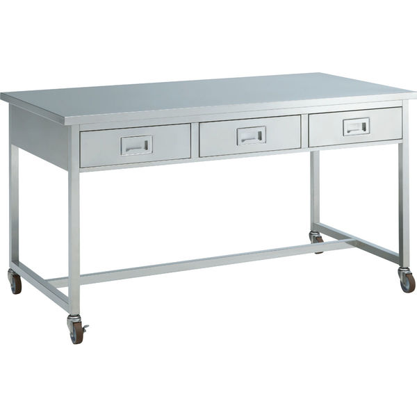 オカムラ ステンレス作業台・実験台 片面 キャスター 棚無 引出し付